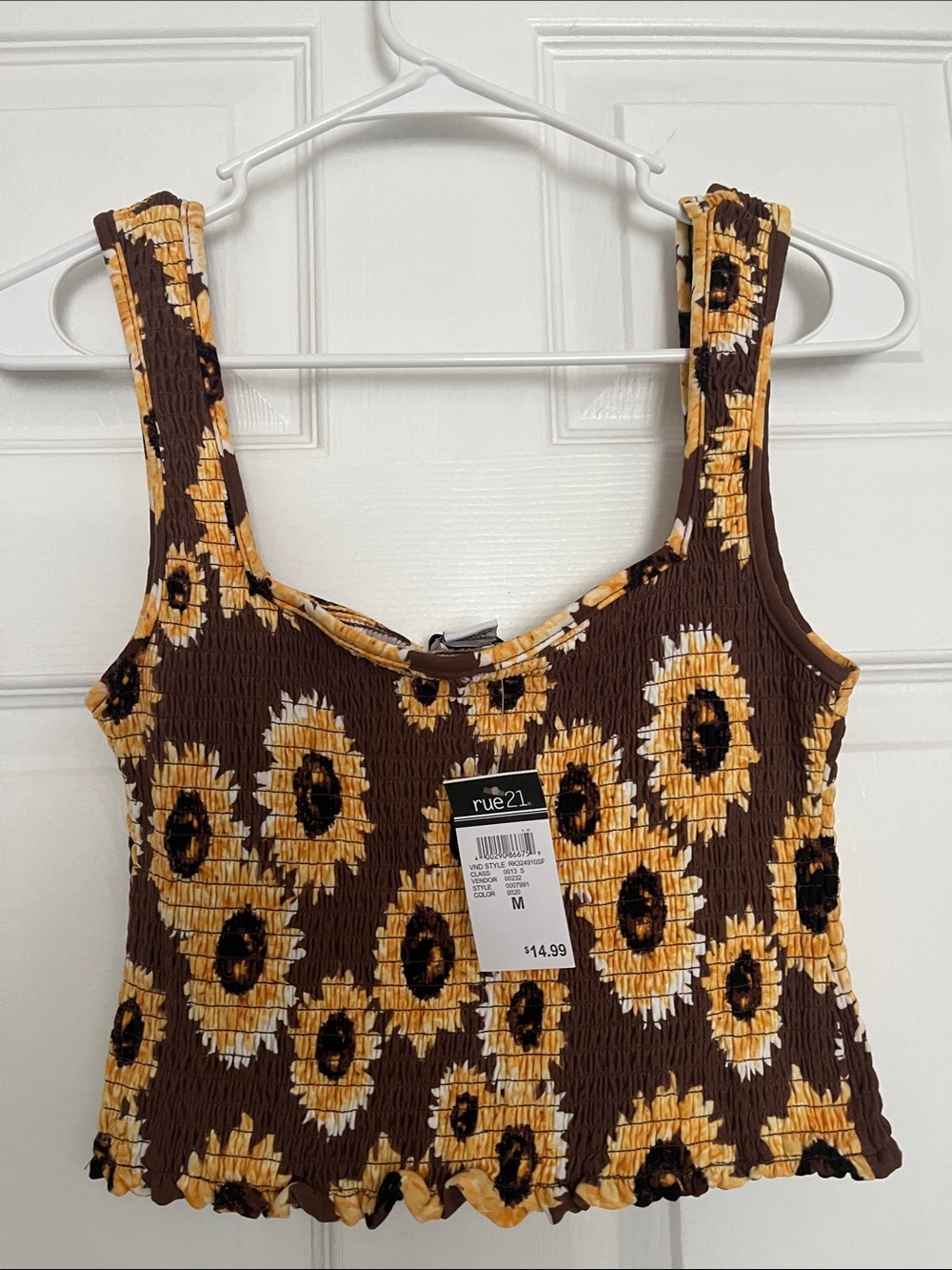 Rue21 Brown Sunflower Smocked Crop Tank Top